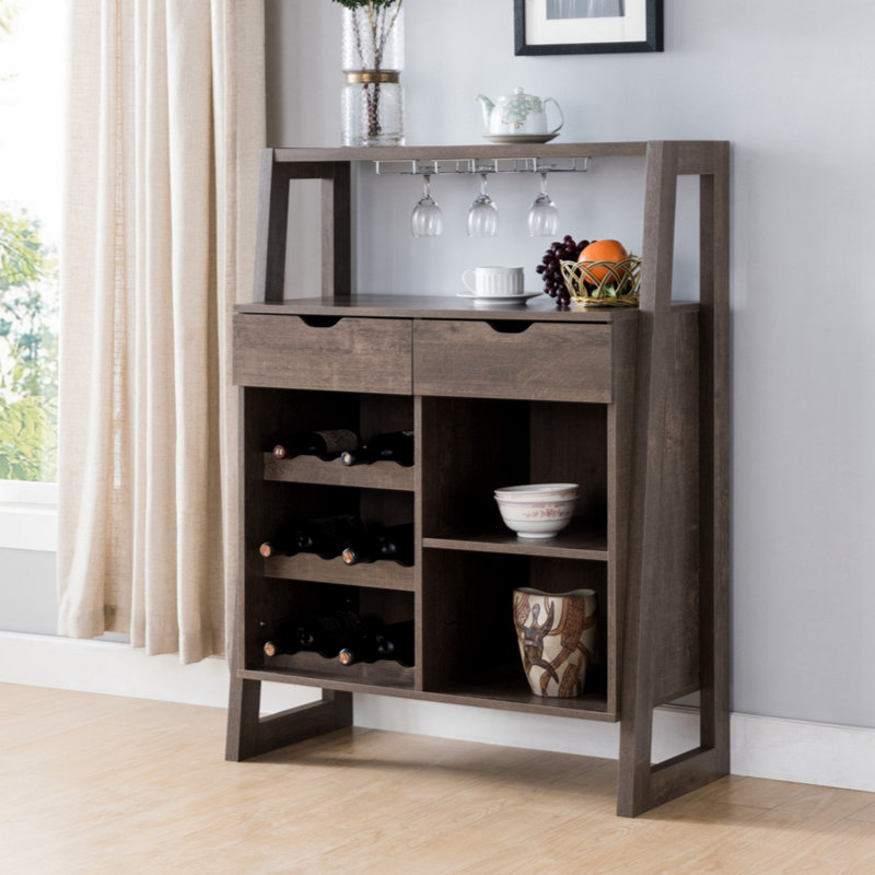 Dittmer Wine Display Cabinet,Wine Rack with Multi Storage & 3 Wine Bottle Compartments in Walnut