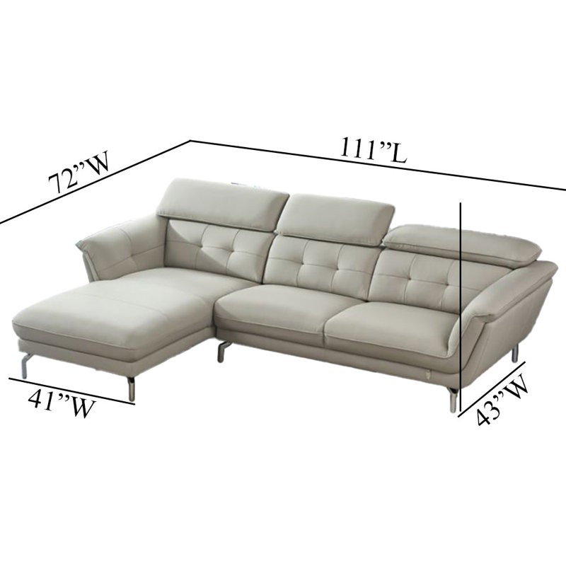 Canapé modulaire en cuir italien gris clair American Eagle Design EK-L083, Orienté à droite