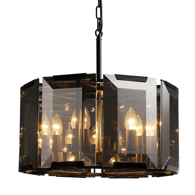  Balasingam 5-light Dimmable Drum Chandelier with Crystal ,19”modern Chandelier With Smoky Gray Round Crystal Chandelier