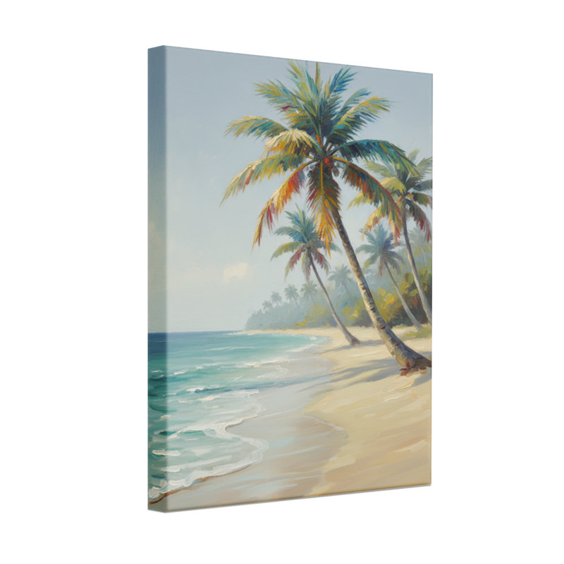Plantes et fleurs, plage tropicale, palmiers, vagues de l'océan, ciel de sable, H 30 po x l 20 po