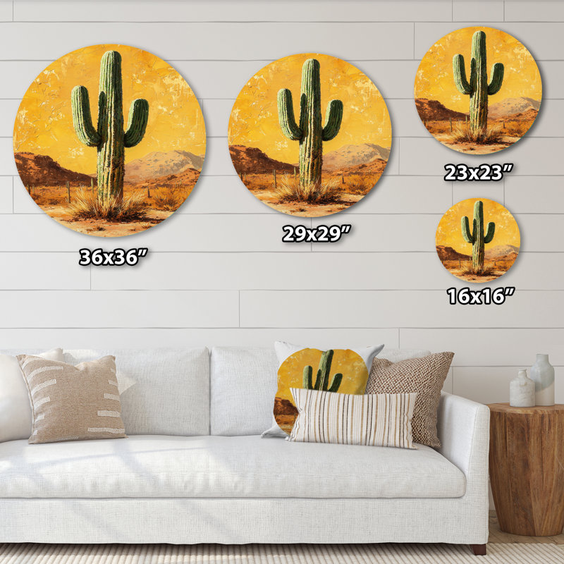Marrit - art mural rond en métal pour salon Cactus, H 36 po x l 36 po