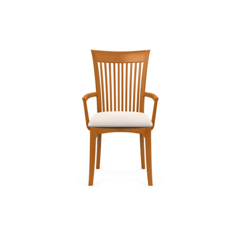 Sarah 19.25'' H Upholstered Armchair, Natural Cherry, White Leather