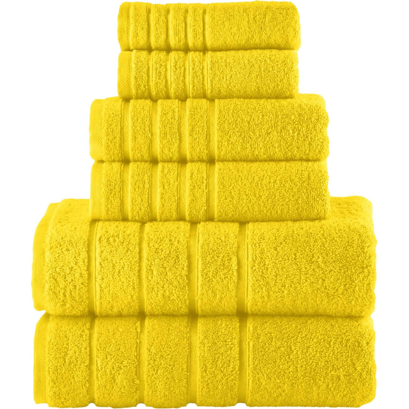 Elegant Comfort 4 Lines Viscose Stripe 6-Piece Premium Towel Set - 100% Turkish Cotton High Absorbent Luxury Bathroom Towels – Includes 2 Washcloths, 2 Hand Towels And 2 Bath Towels Set