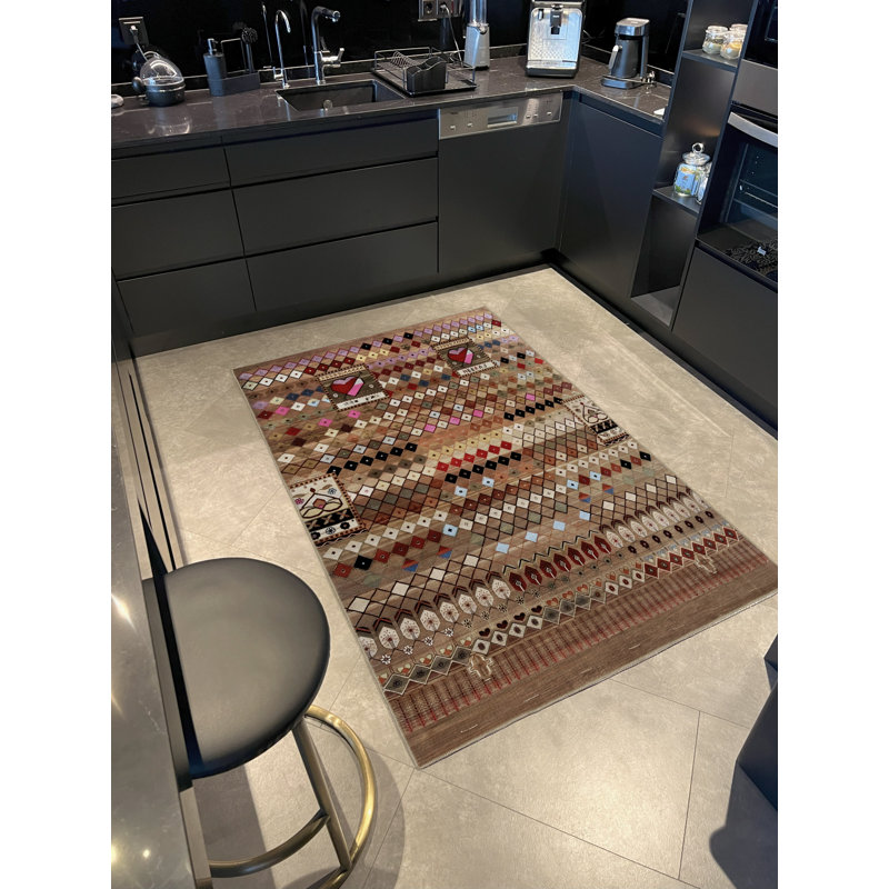 Tapis décoratif moderne multicolore à motifs mixtes brun-beige, Rectangle 4 pi 11,06 po x 9 pi 10,11 po