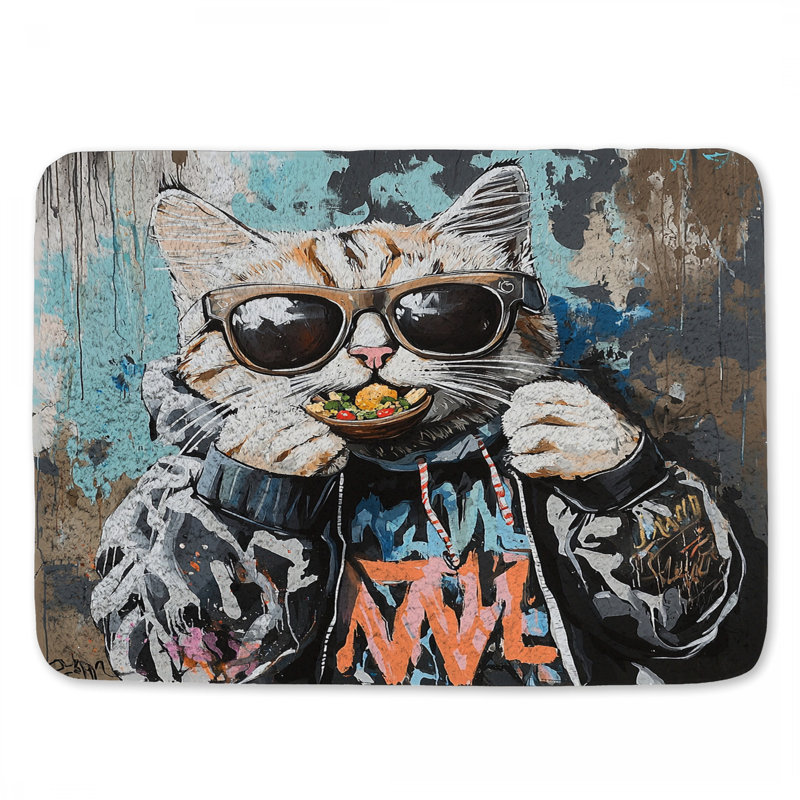 Cat Bath Mat Animal Bathroom Decor Eclectic, 24" L x 17" W