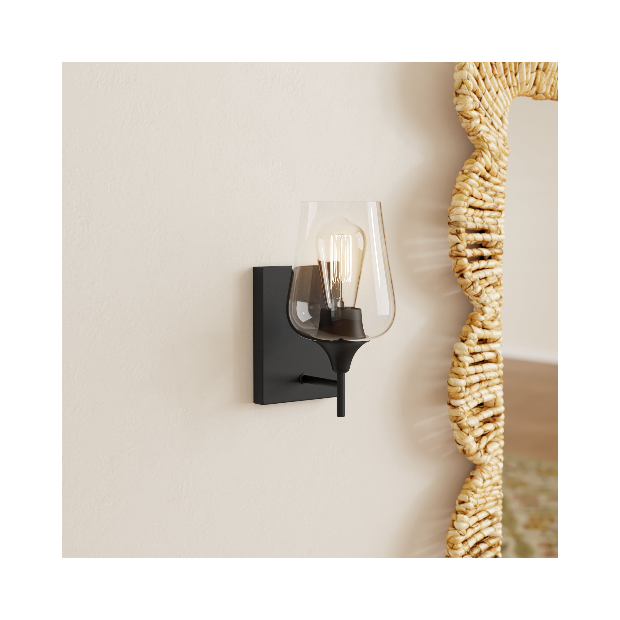 Breena Single Light Dimmable Armed Sconce, White, Matte Black