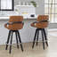 Tabouret de comptoir à hauteur fixe avec pivot en bois et similicuir brun clair avec repose-pieds arrondi en métal chromé - ensemble de 2