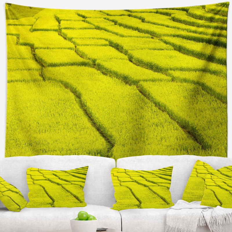 Tapisserie paysage champ de riz, H 50 po x l 60 po