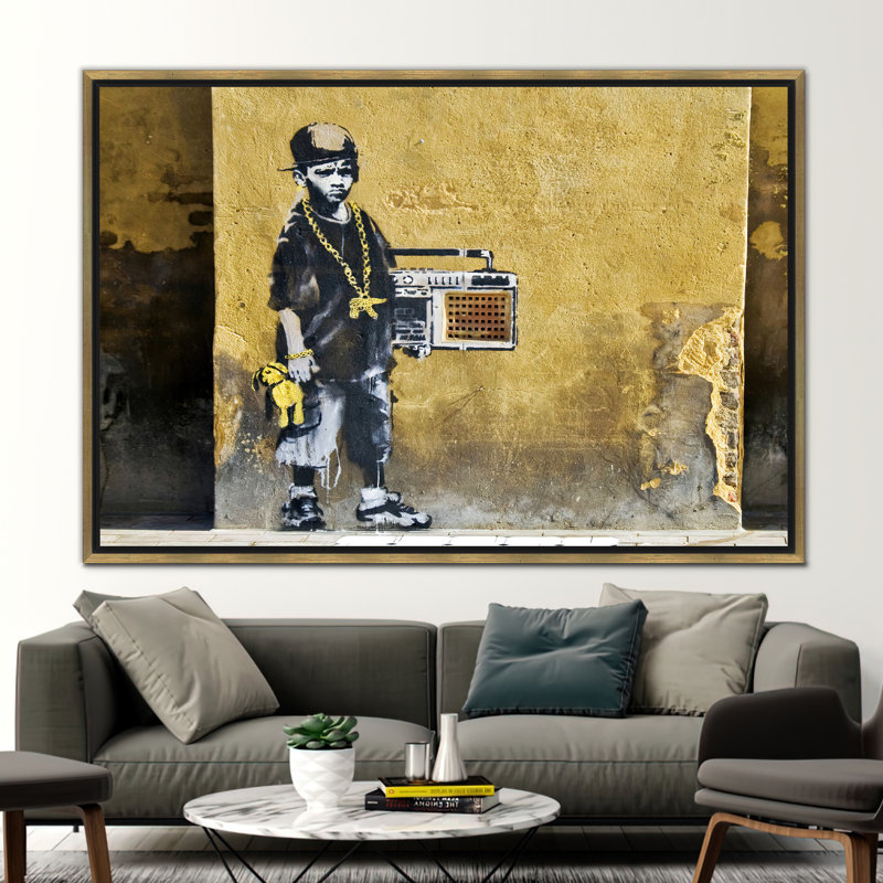 «Banksy Hip Hop Graffiti Street Art Canvas», affiche de peinture murale pour amateurs de musique, H 30 po x l 41 po, Doré