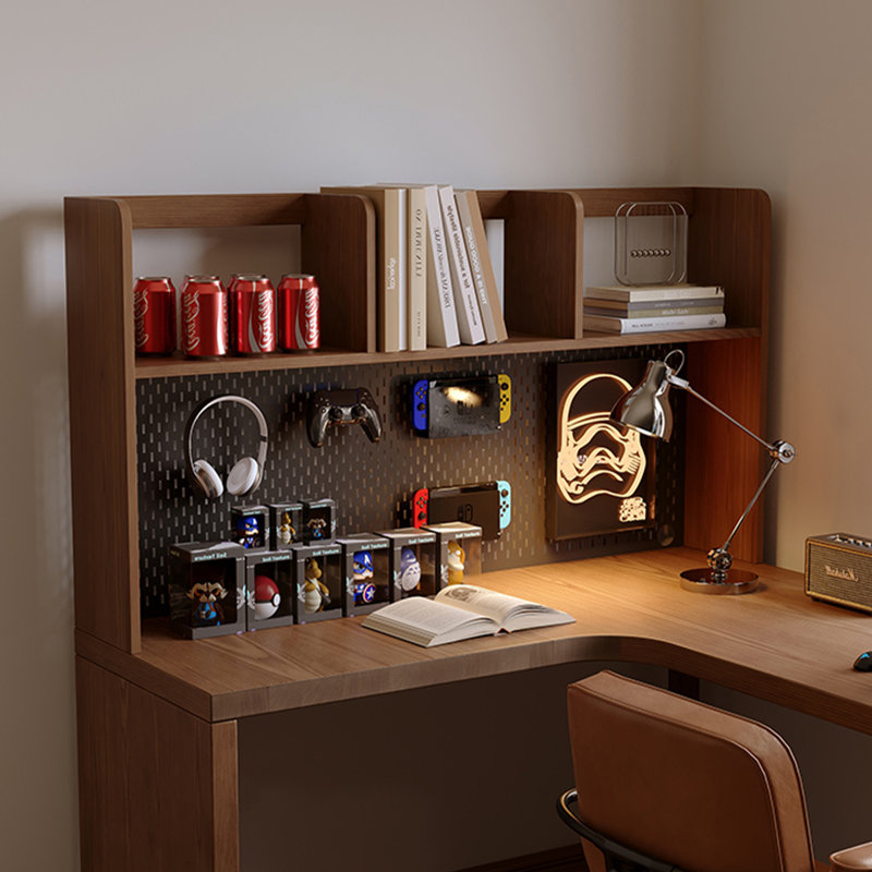 Nut-brown L-Shaped Solid Wood writing desk, 61.02" H x 62.99" W x 47.24" D, Left Hand Return