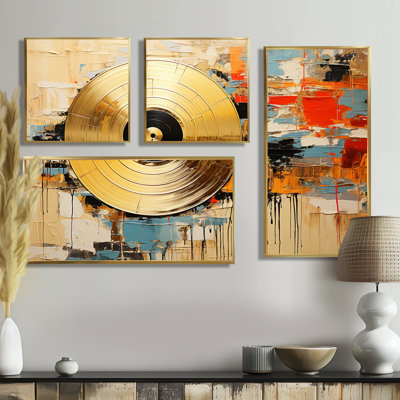 Minimalism Vinyl Records - Gold Canvas Wall Art 4 Pieces