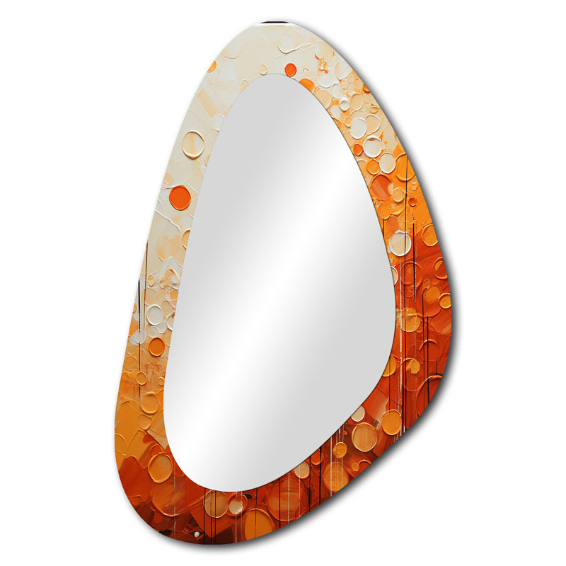 Tangerine Tango IV - miroir décoratif en forme de paysage unique, miroir mural asymétrique jaune, impression d'art en métal