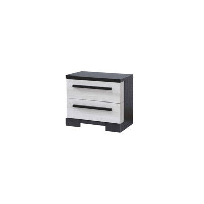 1Pc Contemporary 2-Drawer Storage Nightstand Chalk White And Black Finish Wooden Bedroom Furniture