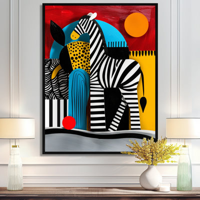 Playful Zebra Geometric Retro Abstract - Zebra Animal Wall Art