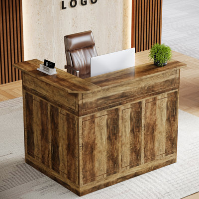 L-Shaped Manufactured Wood Reception Desk with Counter, Modern Retail Counter for Shop
