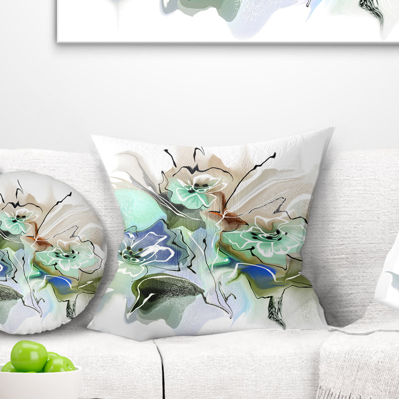 Aquarelle florale texturée - coussin imprimé floral, 18 po x 18 po, Coussin décoratif