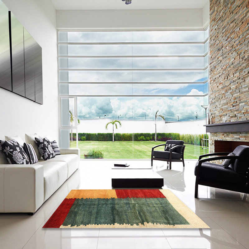 Tapis gris foncé/bleu marine/beige contemporain, Carré 3 pi