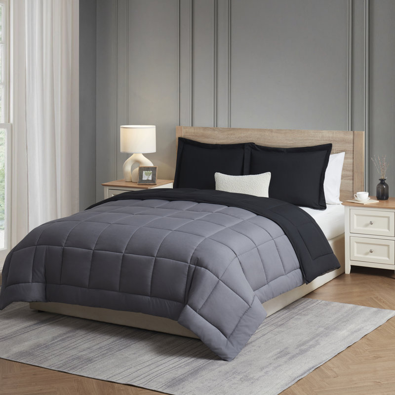 Nestl All Season Solid Lightweight Down Alternative Reversible Comforter, Black/Gray