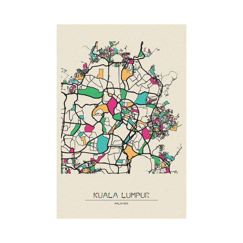 Kuala Lumpur, Malaysia Map by Ayse Deniz Akerman - Wrapped Canvas Print, 66.04 cm H x 45.72 cm W x 1.91 cm D