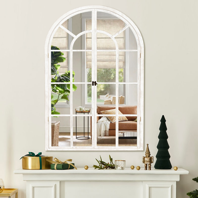 Kierra Solid Wood Arch Wall Mirror, White