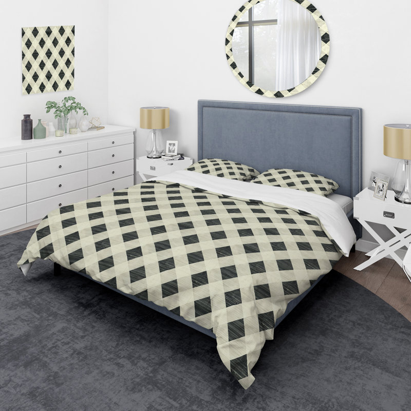 Ivory Modern Houndstooth - Ensemble de housse de couette moderne, Housse de couette simple + 2 taies décoratives st