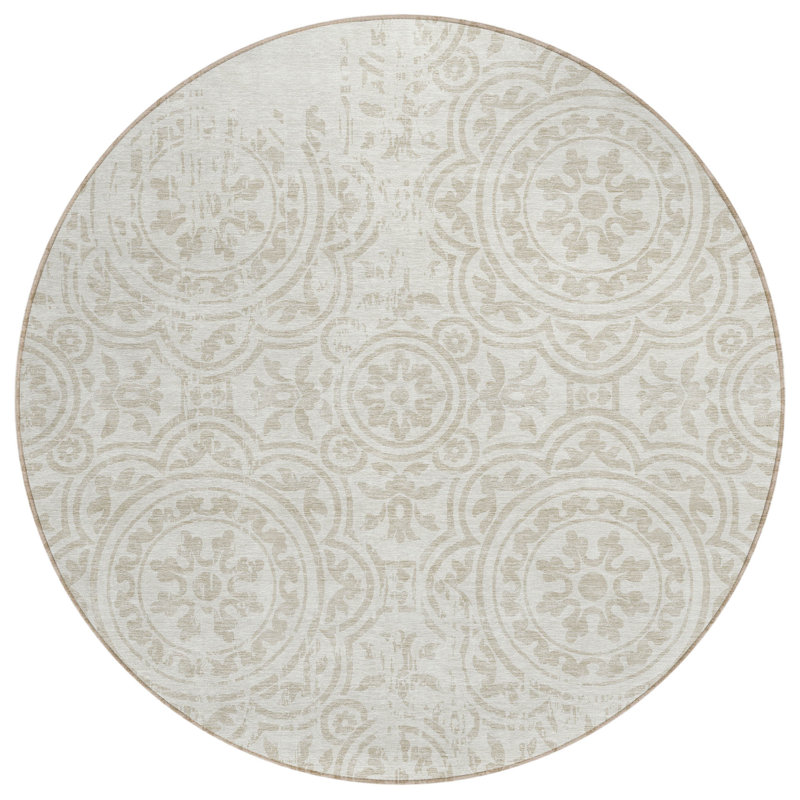 Tapis rond 8 po ivoire et beige