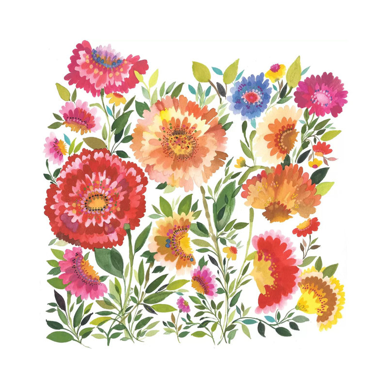 Zinnia Garden Textile by Kim Parker - Wrapped Canvas Gallery-Wrapped Canvas Giclée, 30.48cm H x 30.48cm W x 1.90cm D