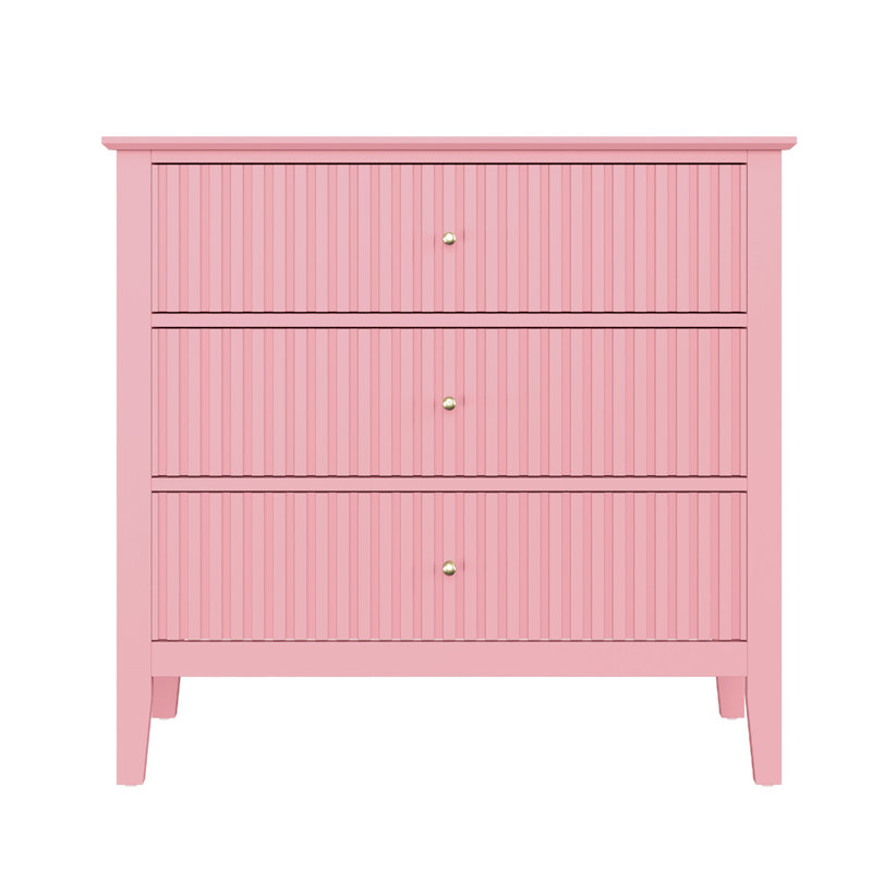 Philomena Large 3 Drawer Dresser, Wide Chest of Drawers, Pink