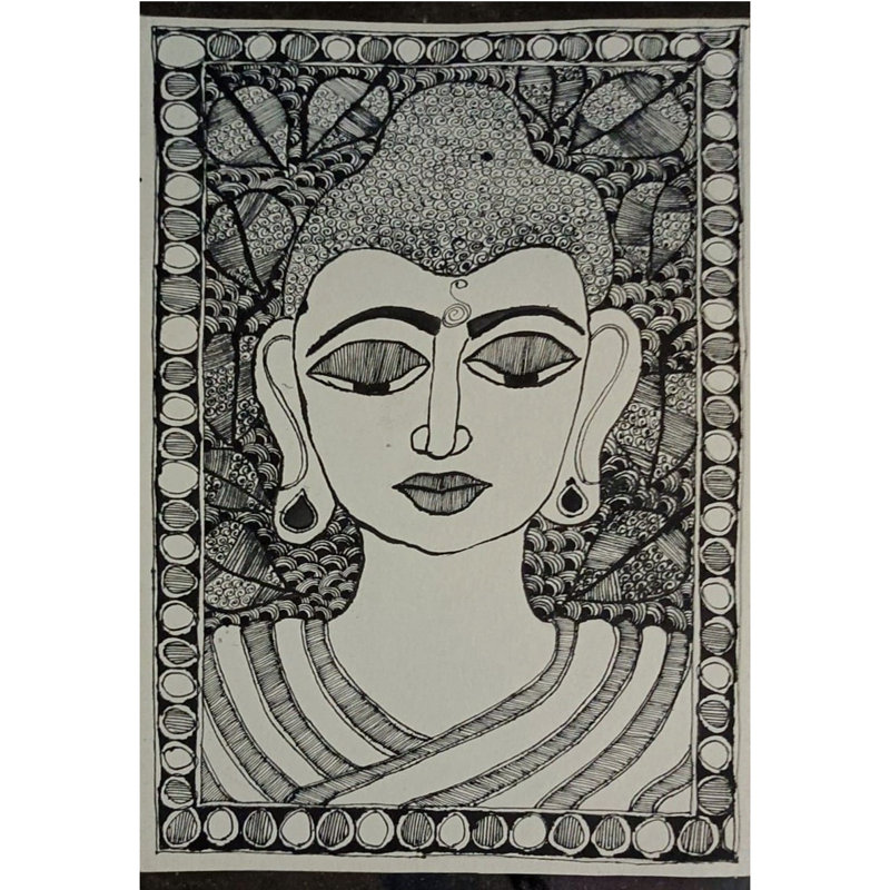 Lord Buddha Head | Acrylic Colour On Handmade Paper | By Annu Kumari