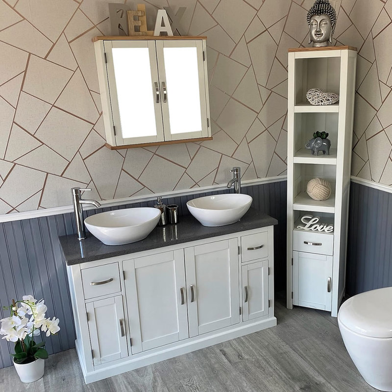 Bussard 1230mm Double Bathroom Vanity with Vessel Stone Basin, Grey Quartz