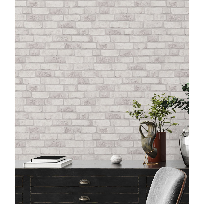 Rouleau de papier peint effet brique patiné Bricks and More Collection, Blanc