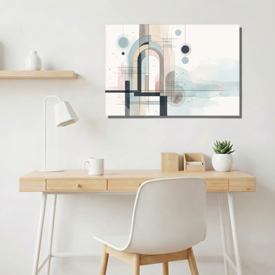 Art mural sur toile, arches et cercles géométriques bleu clair et beige