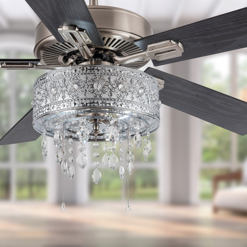 Ventilateur de plafond avec lustre en cristal à DEL à 5 pales 52 po Bainbridge, Chaînette