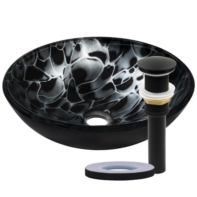 Novatto 16.5'' Black/Silver Glass Circular Bathroom Sink