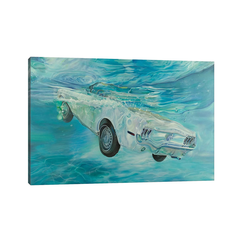 Reproduction d’art Mustang blanche par Marcello Petisci, H 12 po x l 18 po x 1,5 po, Toile tendue, Pas de tapis