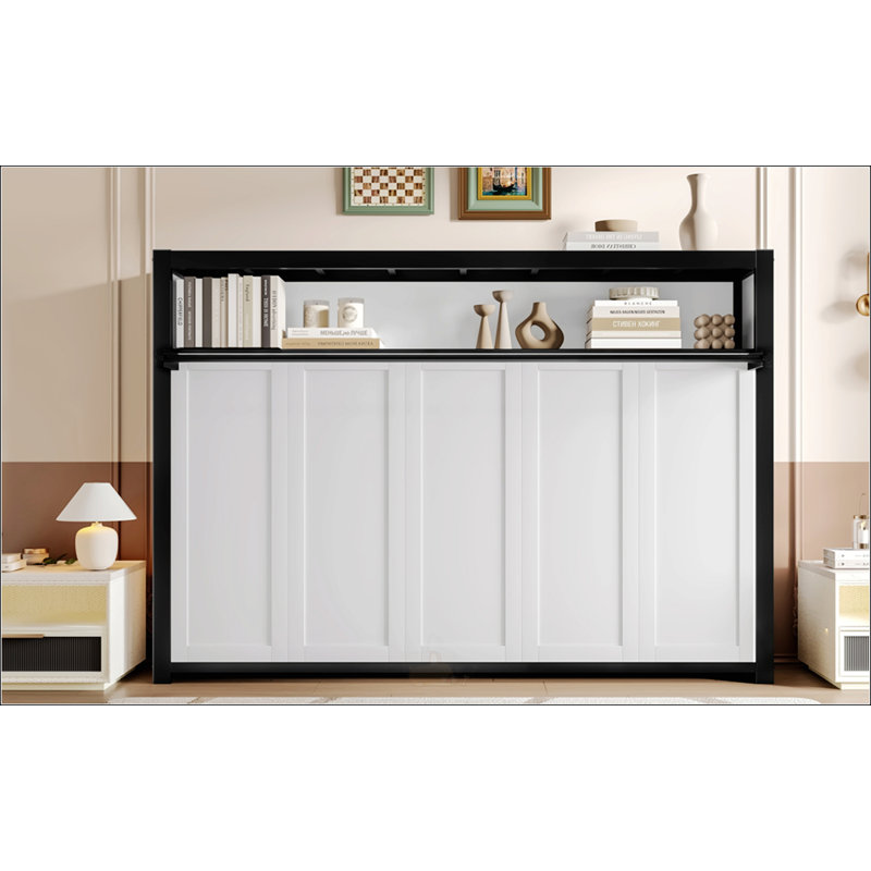 Lit escamotable simple avec tablettes, Blanc cassé