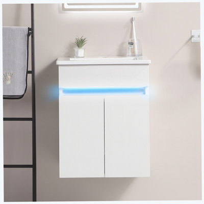 Meuble-lavabo de 16 po avec lavabo, capteur de lumière, espace de rangement