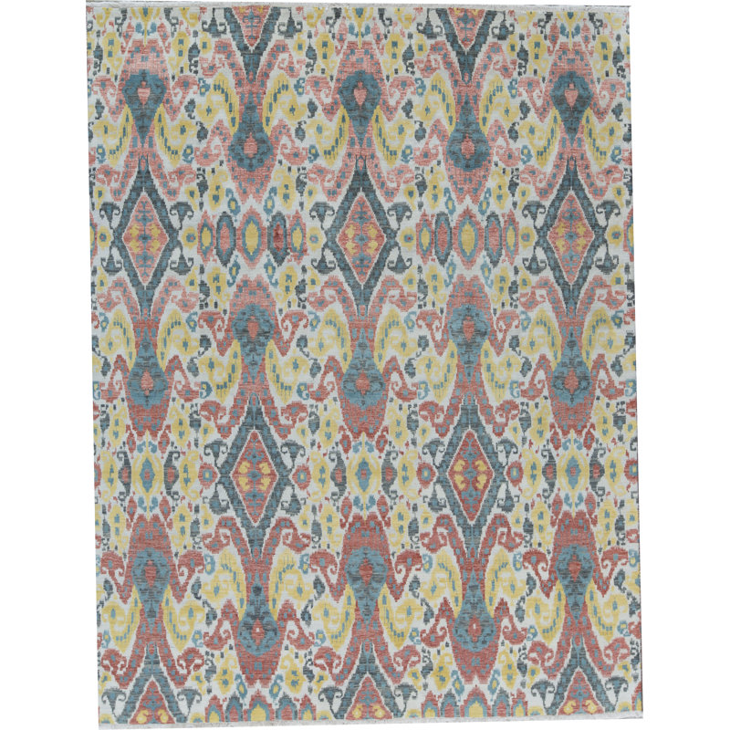 Wool Damask Area Rug in Black/Rust