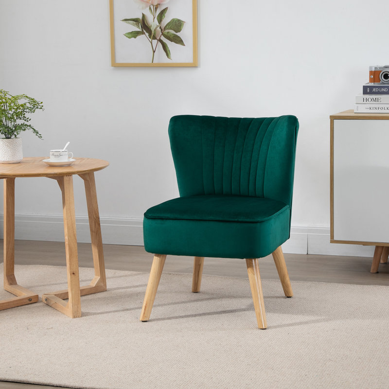 Modern Accent Chair, Fabric Living Room Chair With Rubber Wood Legs And Thick Padding, Green
