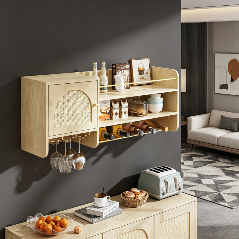 Wine Bottle & Glass Rack Natural Wood