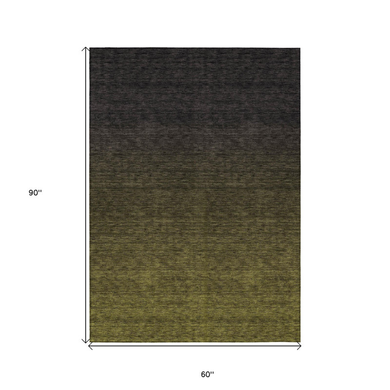 Tapis extérieur lavable abstrait vert olive et gris anthracite 5 pi x 8 pi