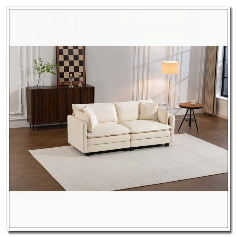 Canapé moderne avec coussins de taille, Blanc antique + 2 sièges