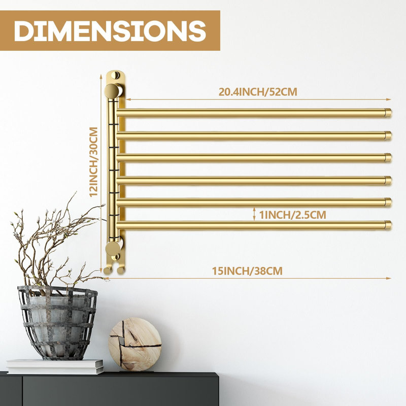 Porte-serviettes rotatif à 20 barres en acier inoxydable 20,4 pouces SUS304, porte-serviettes mural avec crochets, Gold