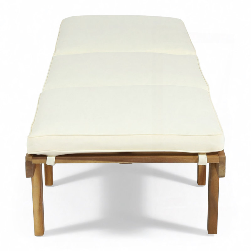 WOOD CHAISE LOUNGE W/ CUSHION, Blanc, Teck