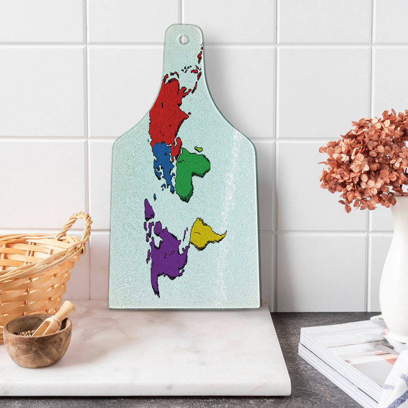 Ambesonne World Map Tempered Glass Cutting Board Modern Multicolor