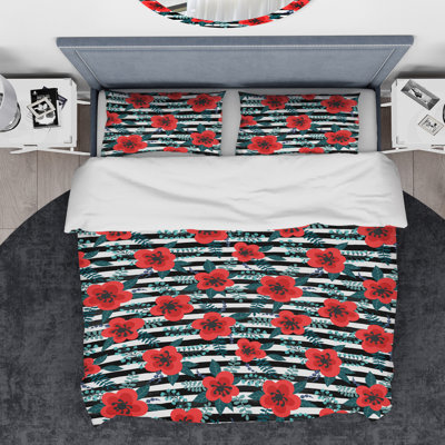 Ensemble de housse de couette designart fleurs avec feuilles, branches et baies
