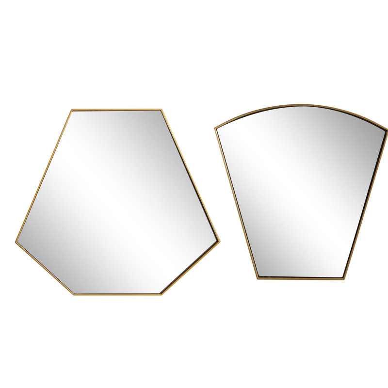 Gold Geometric Wood and Metal Wall Mirror Set, 18" and 19"