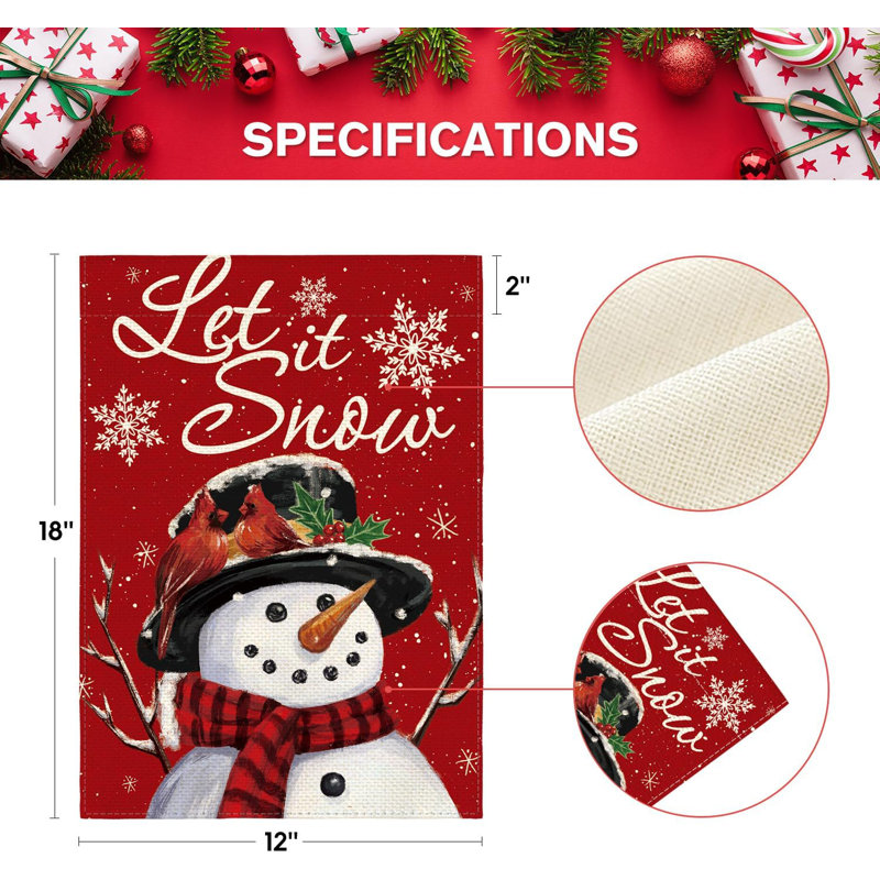 Drapeau de jardin décoratif pour l'extérieur de jardin en forme de flocon de neige 12 x 18 pouces Let It Snow, Rouge