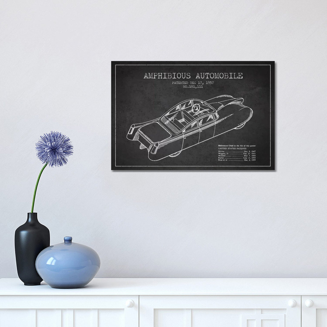 Amphibious Automobile Patent Sketch (Charcoal) I by Aged Pixel - Wrapped Canvas Gallery-Wrapped Canvas Giclée