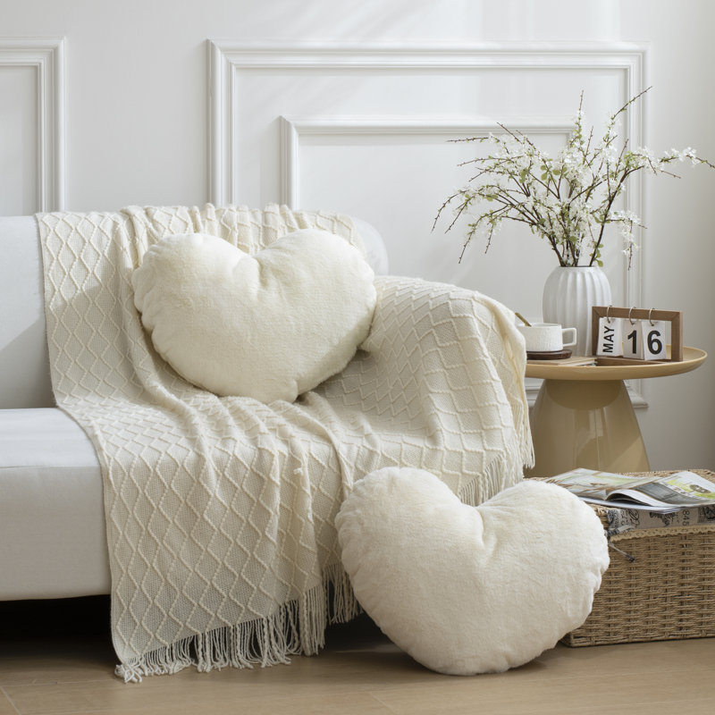 Fluffy Faux Fur Heart Shaped Throw Pillow, Decorative Plush Love Accent Cushion with Insert, Sofa Couch Bedroom Home Decor
